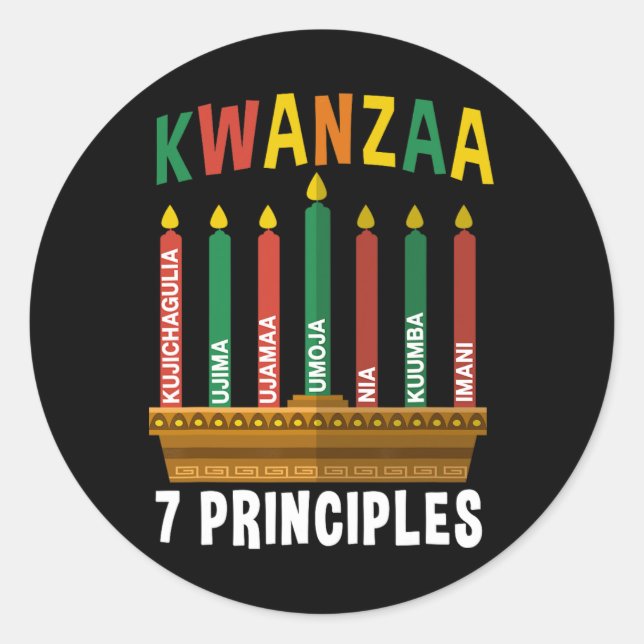 Kwanzaa 7 Principles Candles Kinara Pan Africans P Classic Round Sticker (Front)