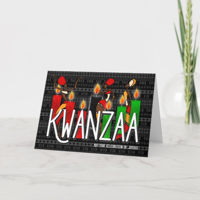 Kwanzaa African American Dancers Kinara Candles Holiday Card (Front)