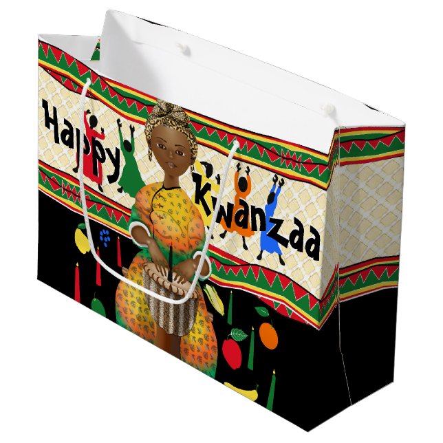 Kwanzaa African American Holiday Large Gift Bag (Front Angled)