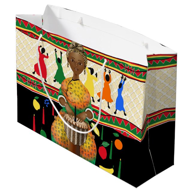 Kwanzaa African American Holiday Large Gift Bag (Back Angled)