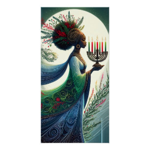 Kwanzaa Beautiful Woman with Kinara Poster