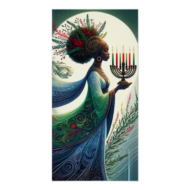 Kwanzaa Beautiful Woman with Kinara Poster (Front)