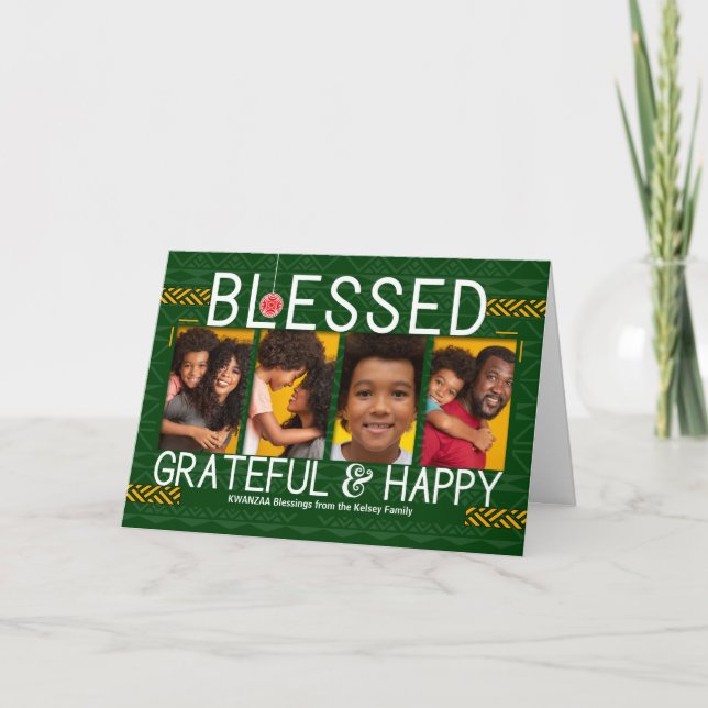 Kwanzaa Blessed Grateful and Happy Tribal Photo Holiday Card (Front)