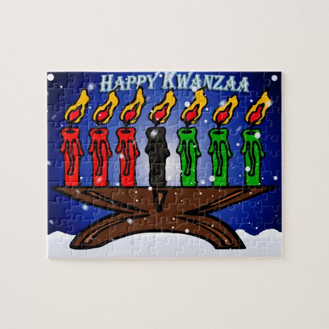 Kwanzaa Candle Kinara with Snow And Greeting Jigsaw Puzzle (Horizontal)