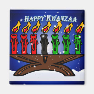 Kwanzaa Candle Kinara with Snow And Greeting Magnet