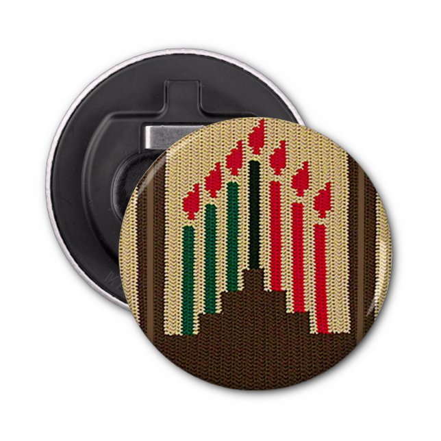 Kwanzaa Candles Brown Natural Crochet Print Bottle Opener (Front)