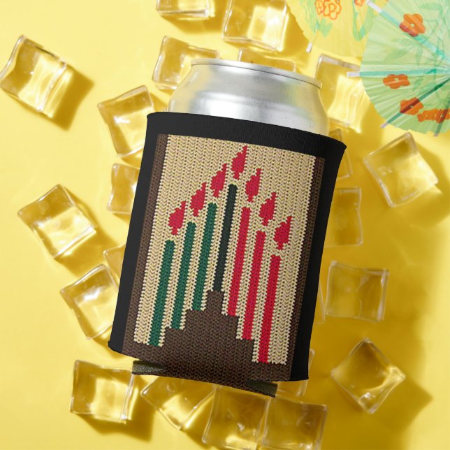 Kwanzaa Candles Brown Red Black Green Crochet Can Cooler (In Situ Summer)