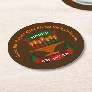 Kwanzaa Candles Red Black Green 7 Principles Squa Round Paper Coaster