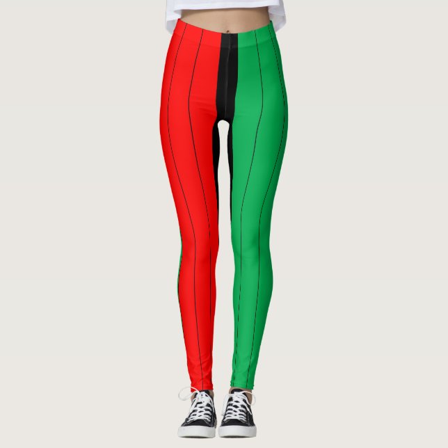 Kwanzaa Colours Red Black Green Stripes Pattern Leggings (Front)