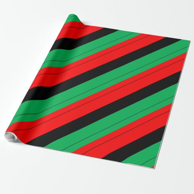 Kwanzaa Colours Red Black Green Stripes Pattern Wrapping Paper (Unrolled)