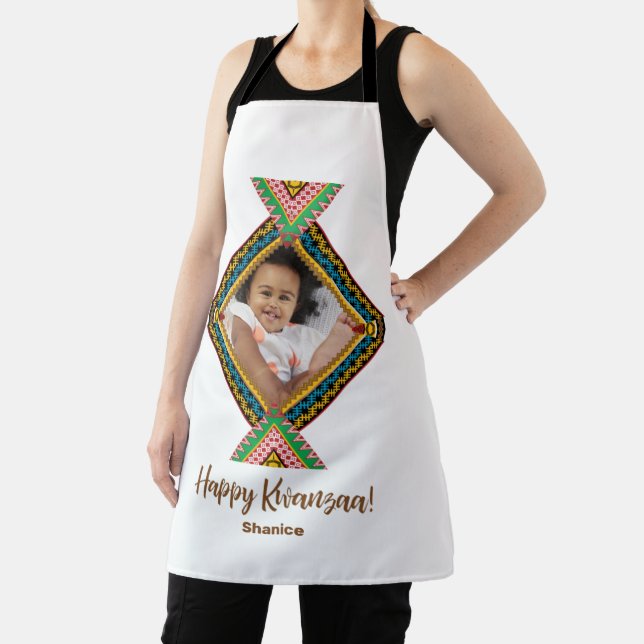 Kwanzaa Custom Brightly Coloured Diamond Patter Apron (Insitu)