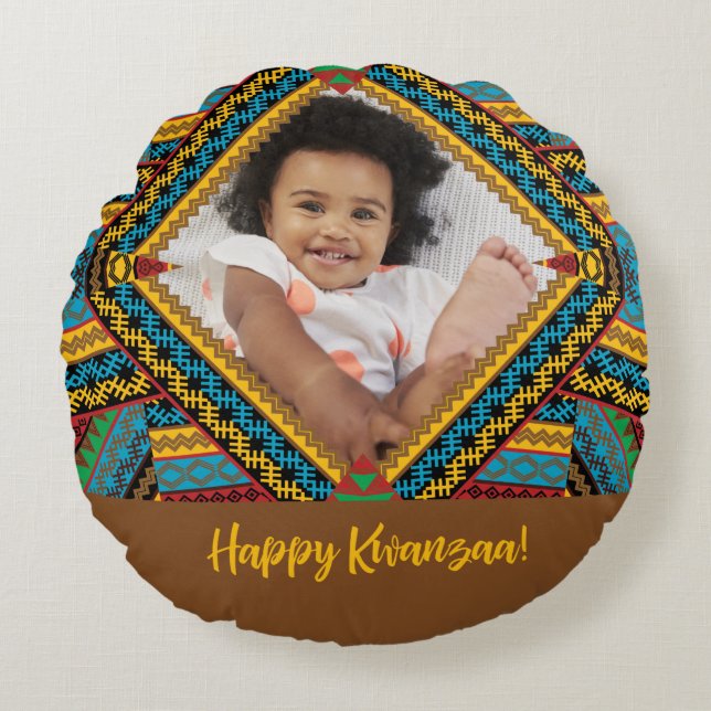 Kwanzaa Custom Brightly Coloured Diamond Patter Round Cushion (Front)