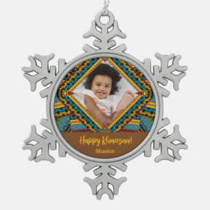 Kwanzaa Custom Brightly Coloured Diamond Patter Snowflake Pewter Christmas Ornament