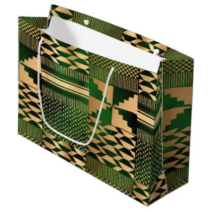 Kwanzaa Kente Print (Green/Gold) Large Gift Bag