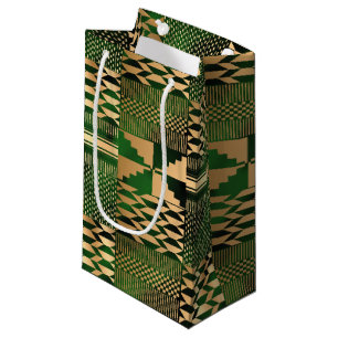 Kwanzaa Kente Print (Green/Gold) Small Gift Bag