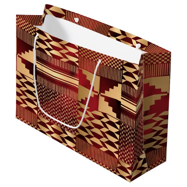 Kwanzaa Kente Print (Red/Gold) Large Gift Bag (Front Angled)