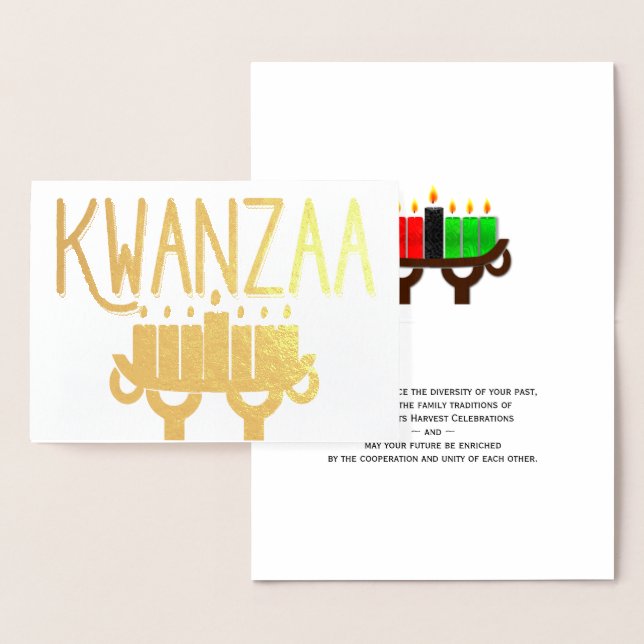 Kwanzaa Kinara Candles and First Fruits Message Foil Card (Display)