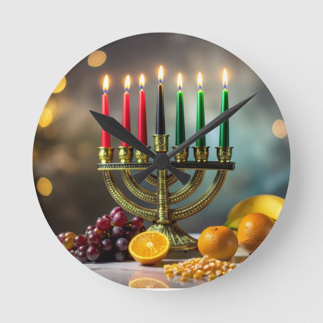 KWANZAA - KINARA -  ROUND CLOCK (Front)