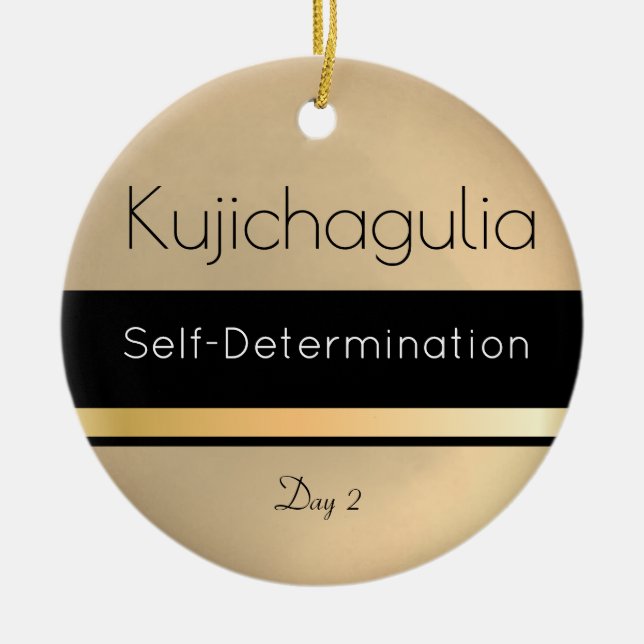 Kwanzaa Kujichagulia Gold Black White Day 2 Ceramic Tree Decoration (Front)