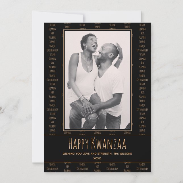 Kwanzaa Principles Black Brown Photo Holiday Card (Front)