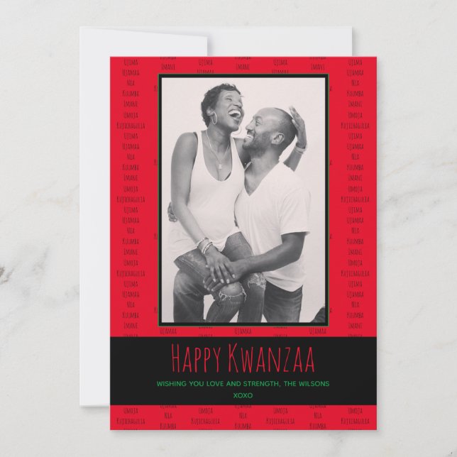 Kwanzaa Principles Red Black Green Photo Holiday Card (Front)