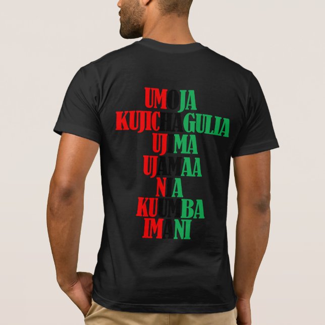 Kwanzaa Principles Red Black Green Text T-Shirt (Back)