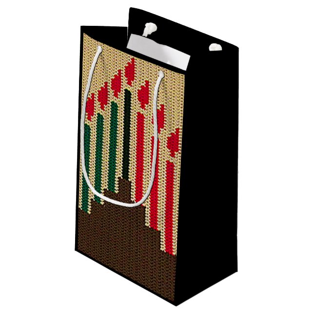 Kwanzaa Red Black Green Artisan Crochet Print      Small Gift Bag (Back Angled)