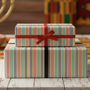 Kwanzaa Red, Black, Green & Gold Striped Wrapping Paper