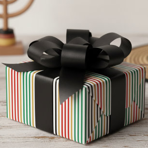 Kwanzaa Red, Black, Green & Gold Striped Wrapping Paper