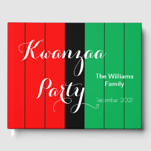 Kwanzaa Red Black Green Kinara Striped Pattern Guest Book