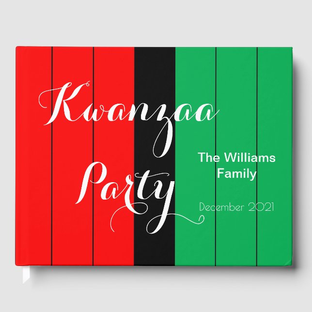 Kwanzaa Red Black Green Kinara Striped Pattern Guest Book (Front)