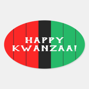 Kwanzaa Red Black Green Kinara Striped Pattern Oval Sticker