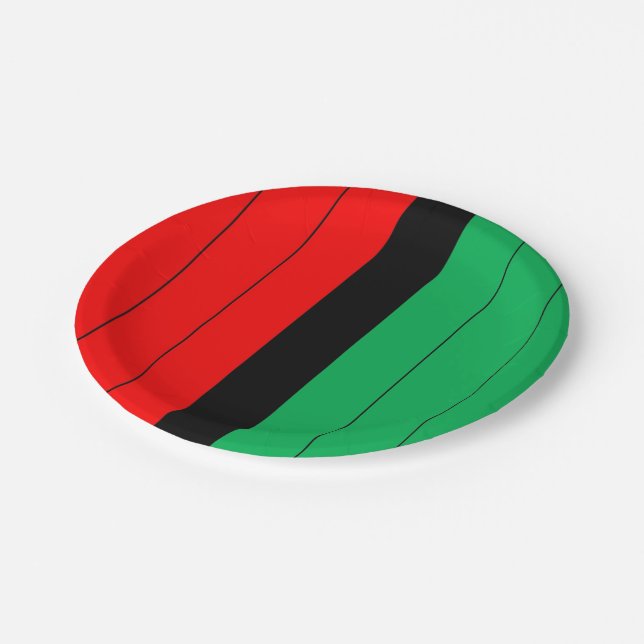 Kwanzaa Red Black Green Kinara Striped Pattern Paper Plate (Angled)