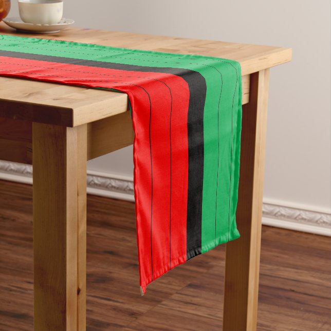 Kwanzaa Red Black Green Kinara Striped Pattern Short Table Runner (In Situ)