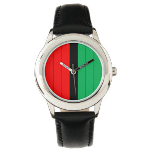 Kwanzaa Red Black Green Kinara Striped Pattern Watch