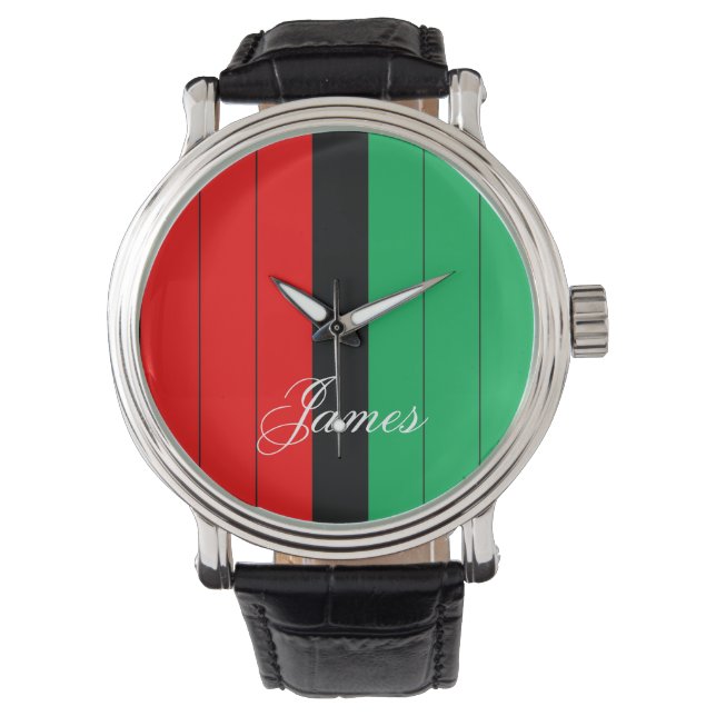 Kwanzaa Red Black Green Kinara Striped Pattern Watch (Front)