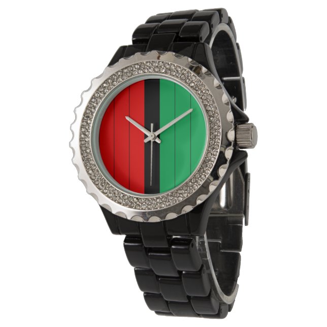 Kwanzaa Red Black Green Kinara Striped Pattern Watch (Angled)