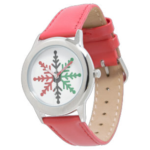 Kwanzaa Red Black Green Kinara Striped Snowflake W Watch