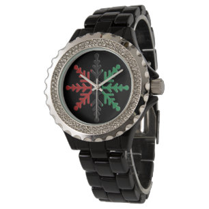 Kwanzaa Red Black Green Kinara Striped Snowflake Watch