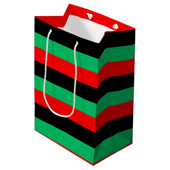 Kwanzaa Red Black Green Stripes Medium Gift Bag (Front Angled)