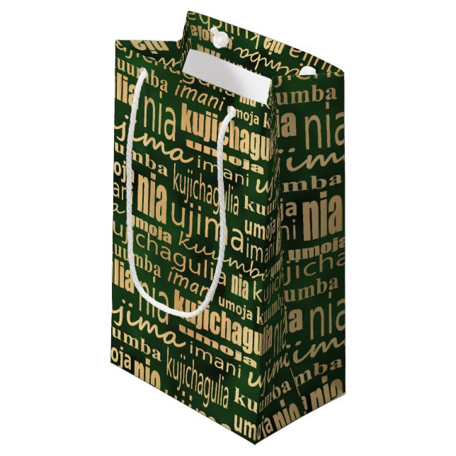 Kwanzaa Seven Principles(Green/Gold) Small Gift Bag (Front Angled)