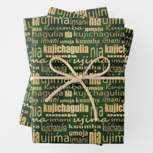 Kwanzaa Seven Principles(Green/Gold) Wrapping Paper Sheet