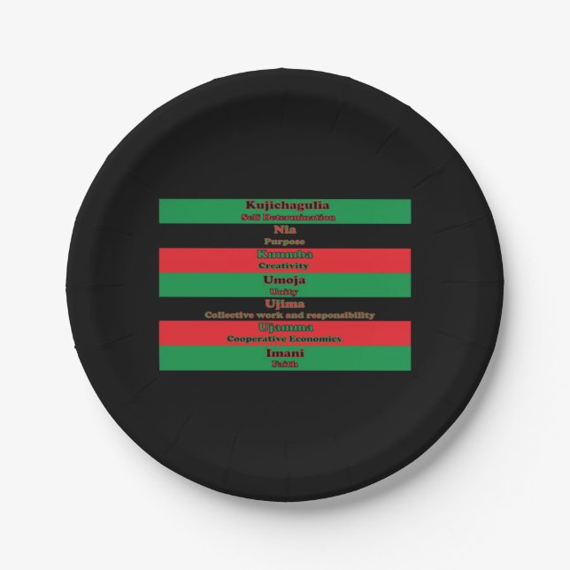 Kwanzaa Seven Principles Red Green Black Paper Plate (Front)