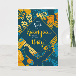 Kwanzaa Unity Blue and Yellow Tribal Abstract Holiday Card