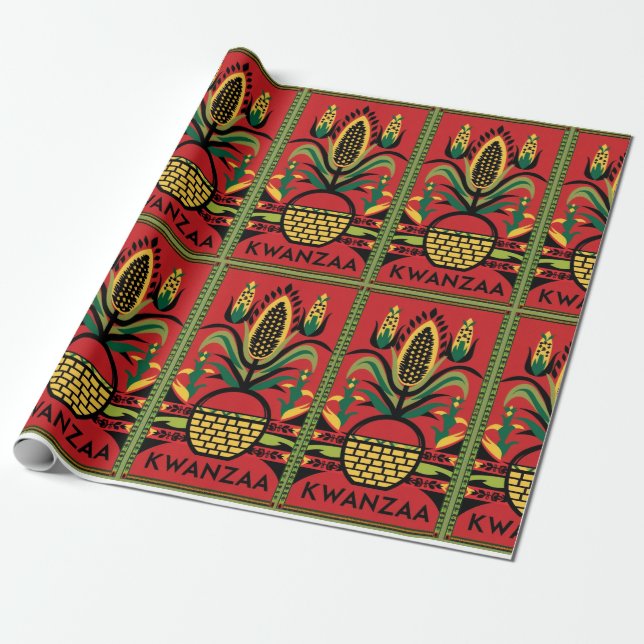 Kwanzaa Wrapping Paper with Traditional Colours (Unrolled)