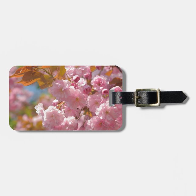 Kwanzan cherry in sunny day luggage tag (Front Horizontal)