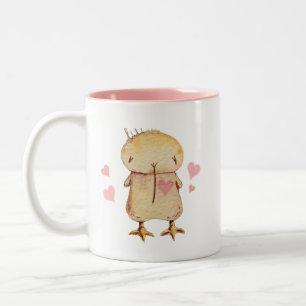 Kwii the cute kiwi bird & hearts Two-Tone coffee mug