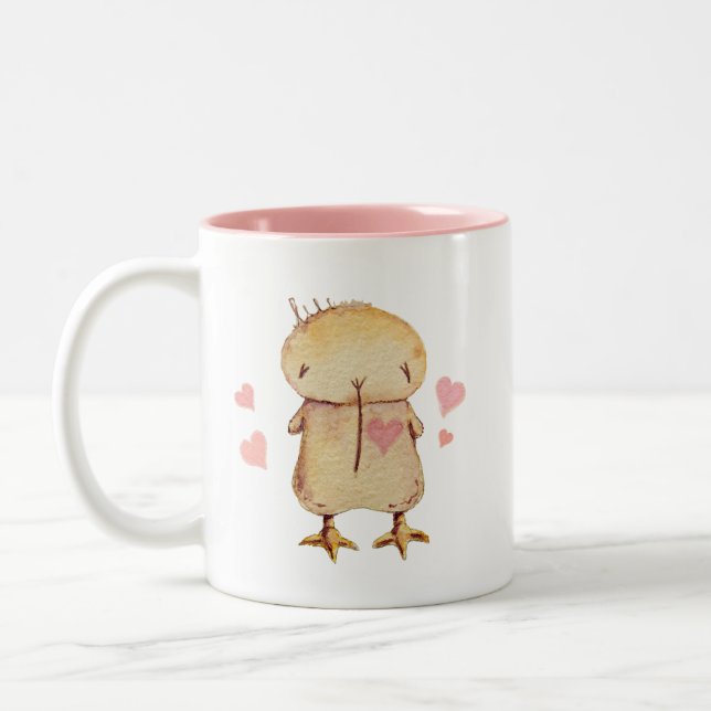 Kwii the cute kiwi bird & hearts Two-Tone coffee mug (Left)