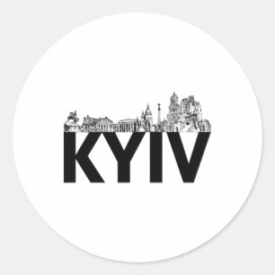 Kyiv Ukraine Europe City Skyline Silhouette Outlin Classic Round Sticker