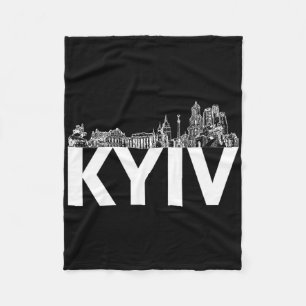 Kyiv Ukraine Europe City Skyline Silhouette Outlin Fleece Blanket